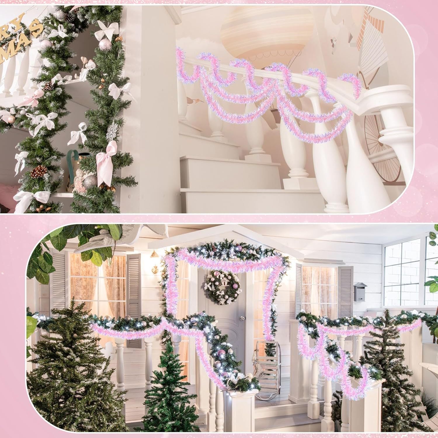 Rosa-Tinsel-Girlande für Weihnachtsbaumdekorationen, Hochzeits- und Geburtstagsfeierbedarf