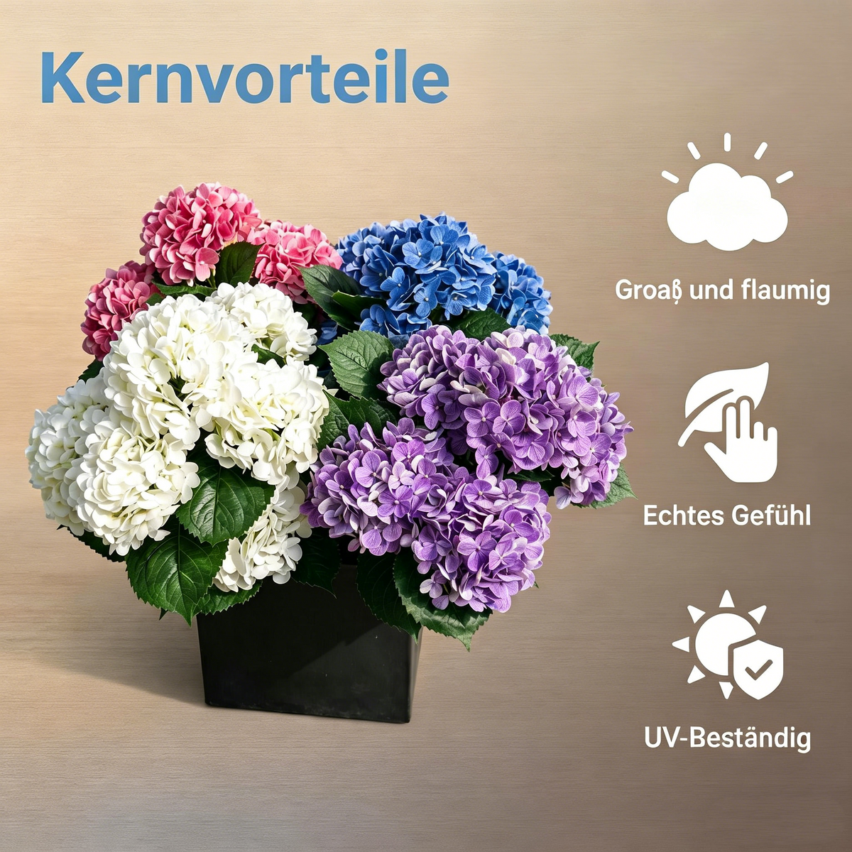 55cm Real Touch Hortensien UV-resistent – Künstliche Blume für Außenbereich Biergarten Dekoration