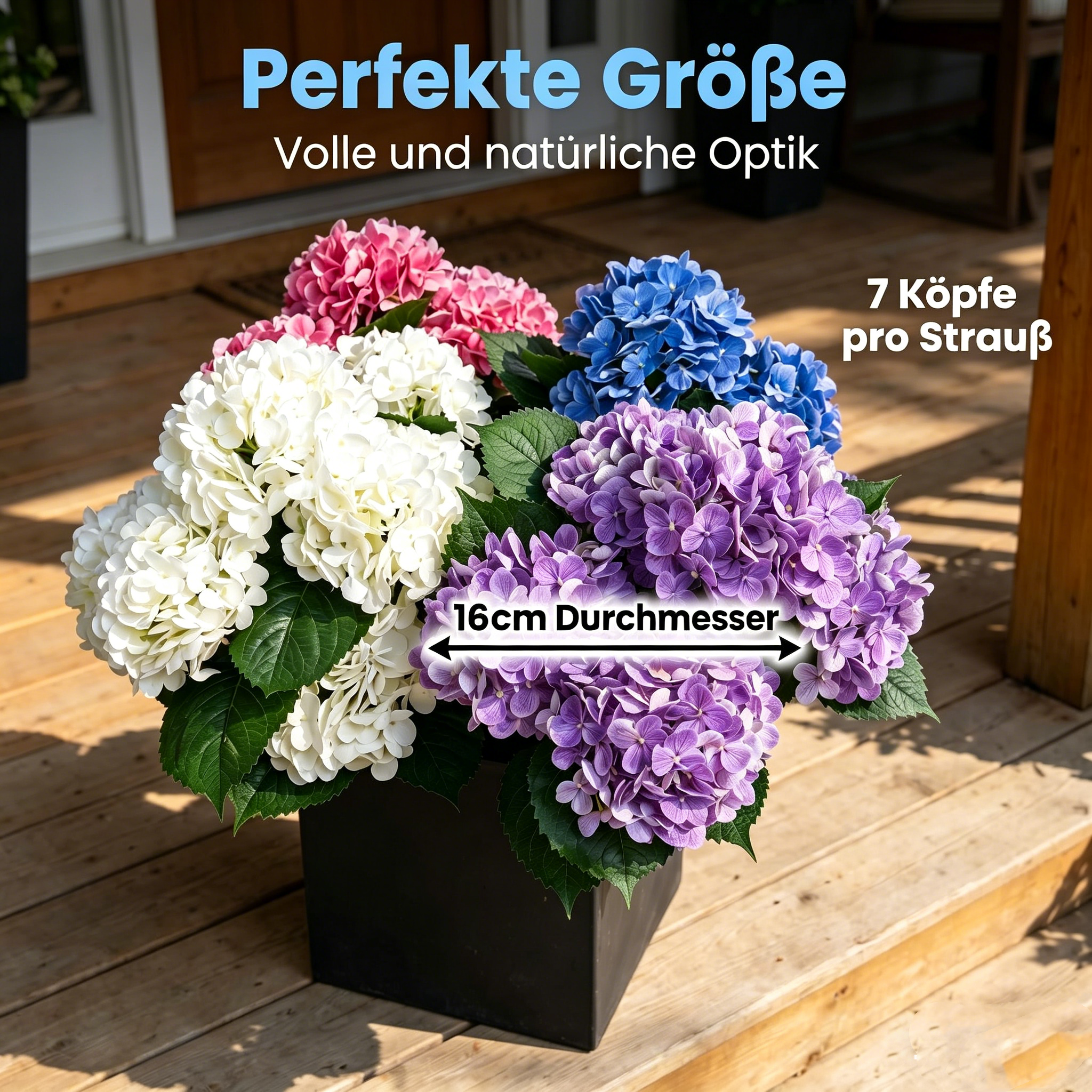 55cm Real Touch Hortensien UV-resistent – Künstliche Blume für Außenbereich Biergarten Dekoration