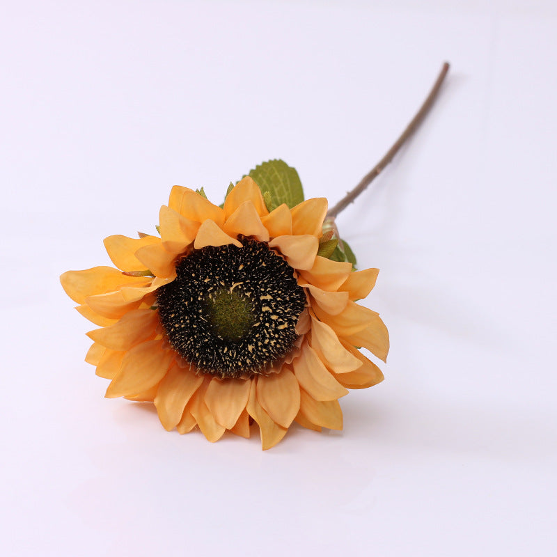 Sonnenblume Kunstblume 45 cm, Seidenblumen-Stiel im Vintage-Stil, realistische Retro-Deko für Vase, Hochzeit, Floristik & Gewerbe