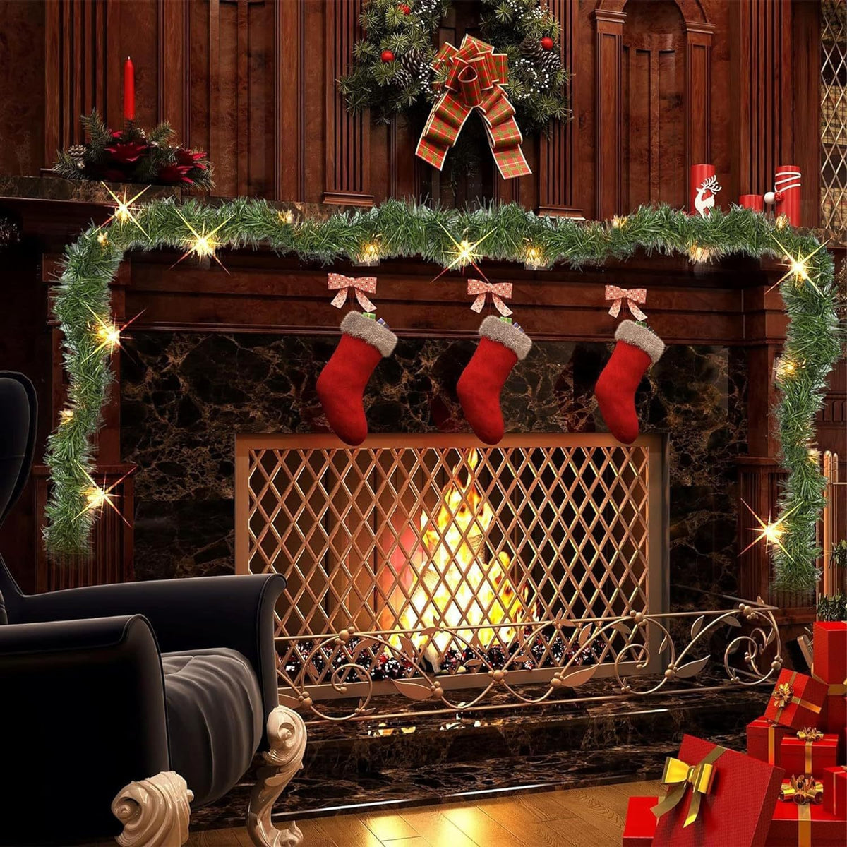 Weihnachtsgirlande mit Beleuchtung 10m 100 LEDs Beleuchtet Innen Außen Grün Weihnachtsdeko Weihnachten Deko Girlande Tannengirlande Warmweiß