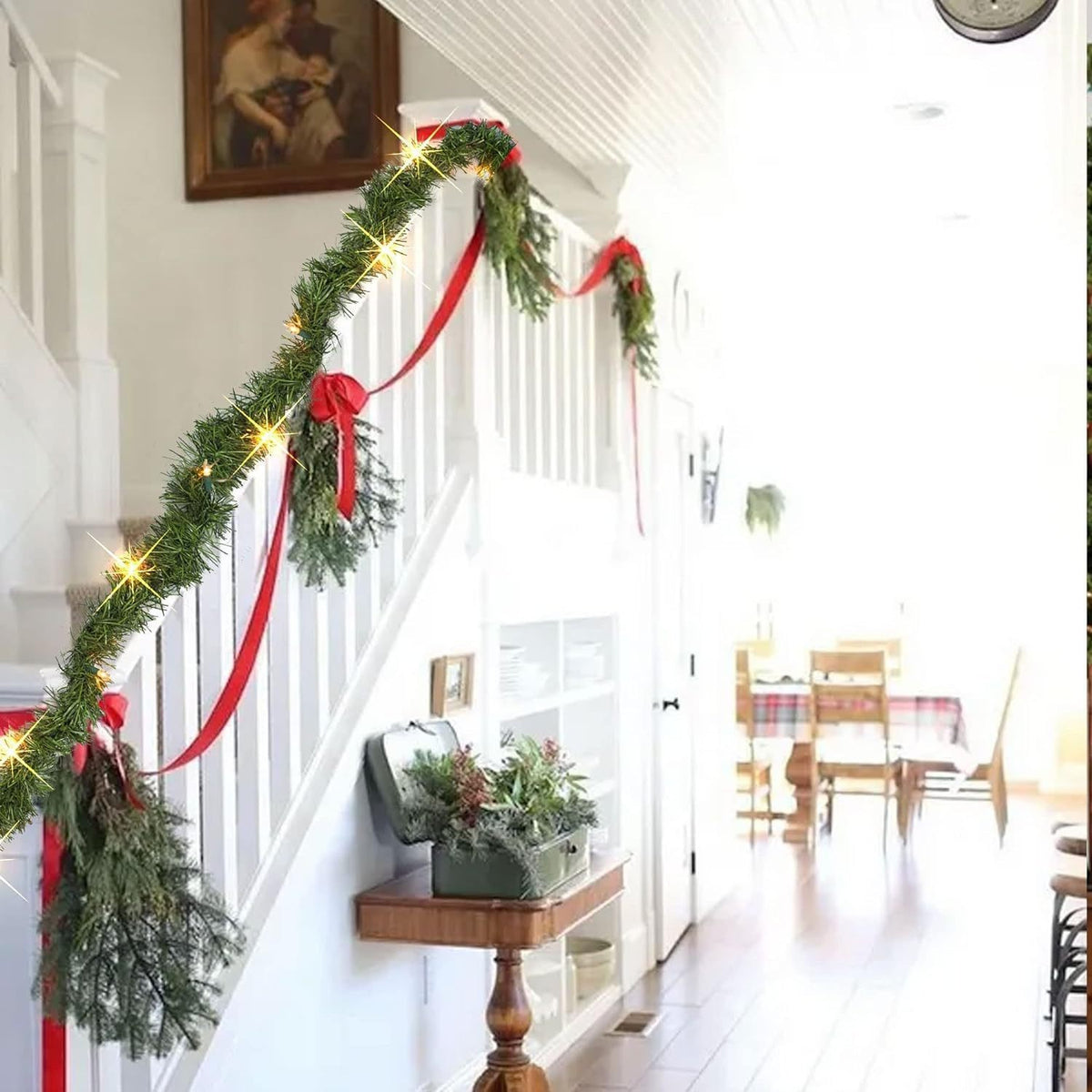 Weihnachtsgirlande mit Beleuchtung 10m 100 LEDs Beleuchtet Innen Außen Grün Weihnachtsdeko Weihnachten Deko Girlande Tannengirlande Warmweiß