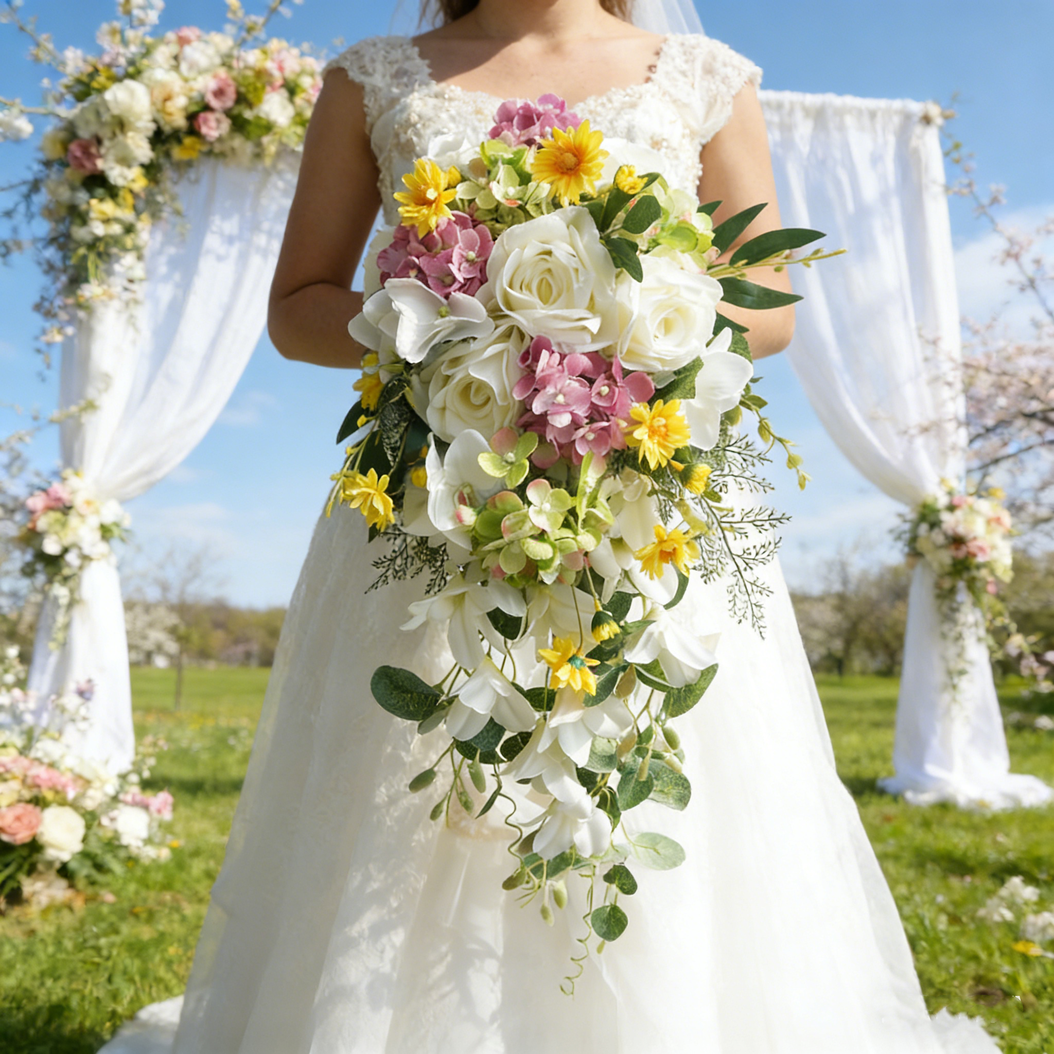 Weißer Rosen Brautstrauß mit Wassertropfen Hochwertige Brautblumen