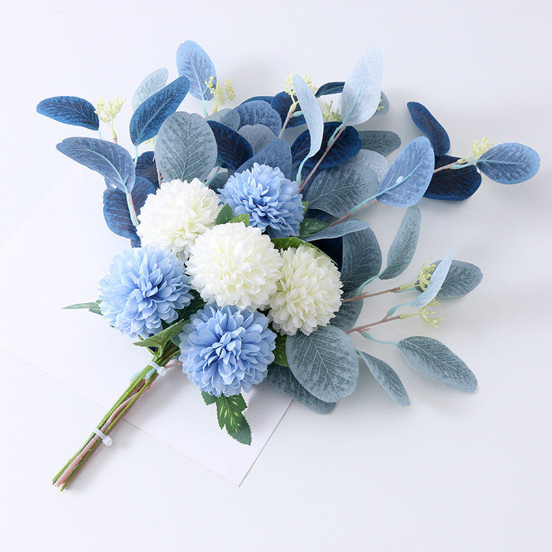 47 cm Künstlicher Blumenstrauß mit Ball Mums Mixed & Eukalyptus – Für Herbst-Winter-Dekoration