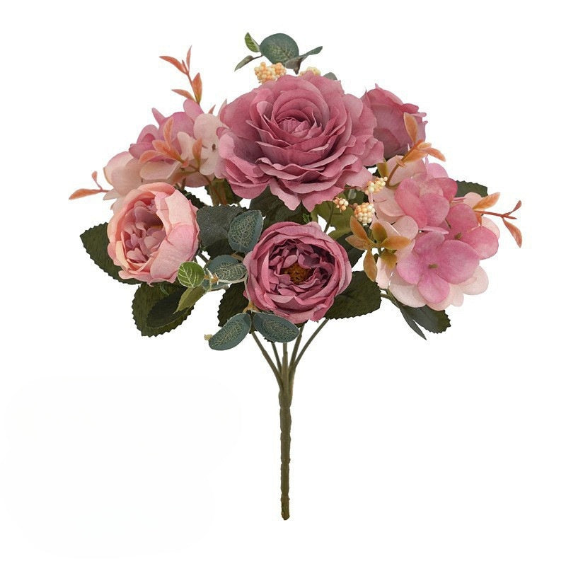 30 cm Künstlicher Pfingstrosen-Brautstrauß Hochzeits-Blumenbusch mit Hortensien
