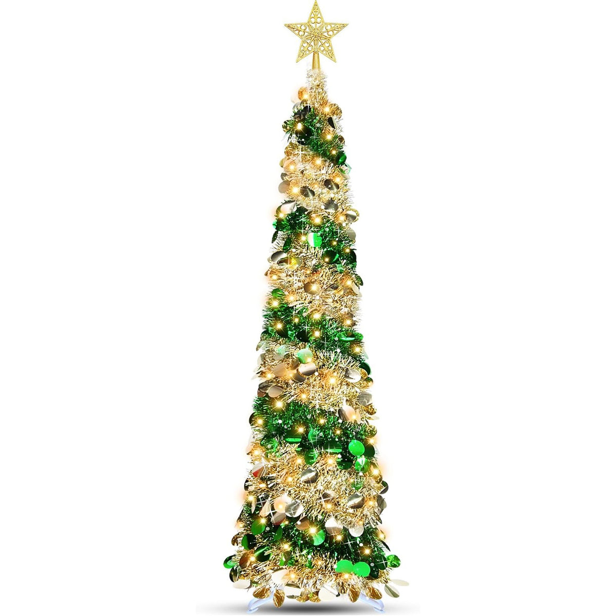 1,5 m Glitzer-Weihnachtsbaum – Zusammenklappbarer Pop-up Künstlicher Tannenbaum