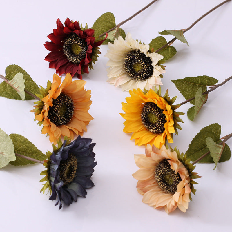 Sonnenblume Kunstblume 45 cm, Seidenblumen-Stiel im Vintage-Stil, realistische Retro-Deko für Vase, Hochzeit, Floristik & Gewerbe