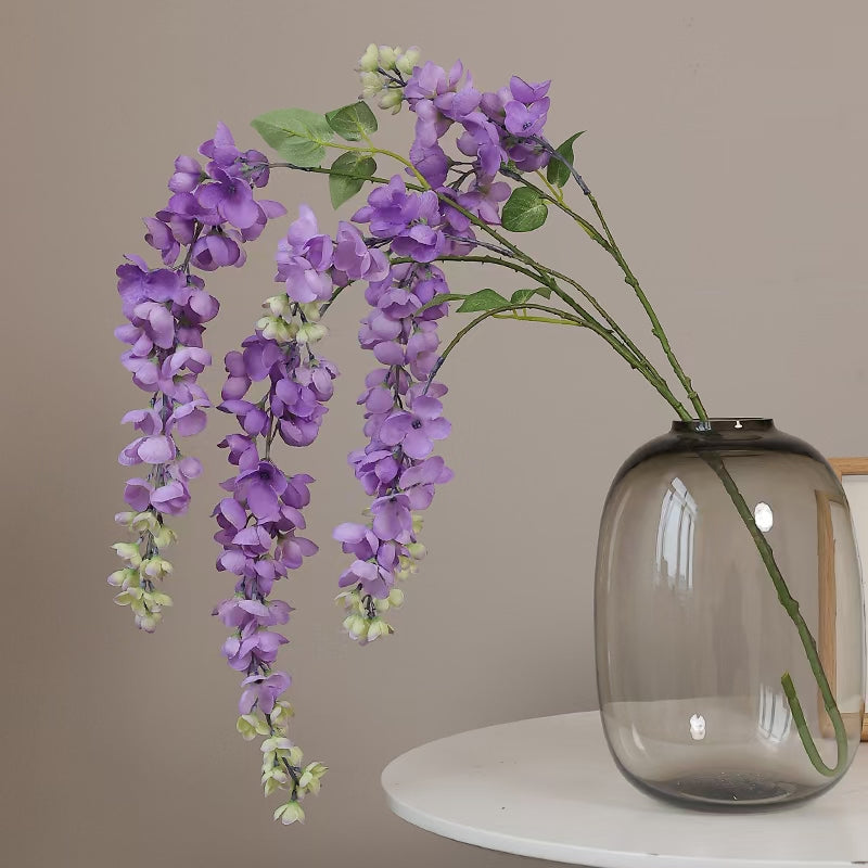 Künstlicher Blauregen 4er-Set, 109 cm lange Glyzinien Zweige, Täuschend echte Seidenblumen, Hängende Deko für Hochzeit, Event & Zuhause