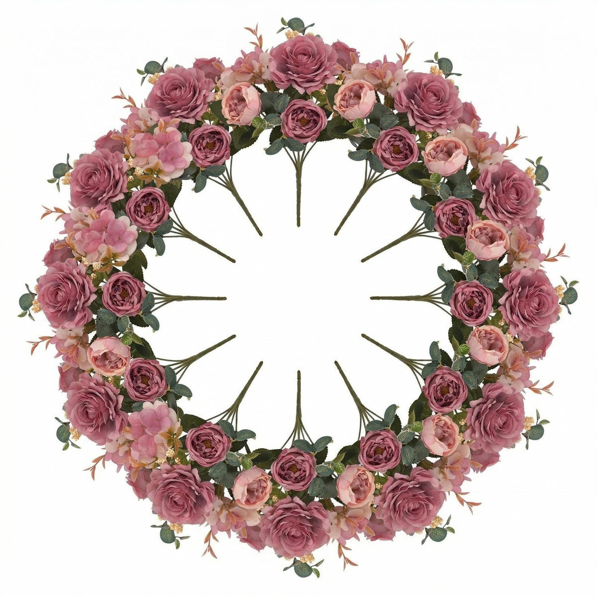 Kunstblumen Pfingstrosen 12er Großpackung – Seidenblumen-Sträuße mit Hortensien, 29 cm, für Hochzeit, Floristik & Heimdeko