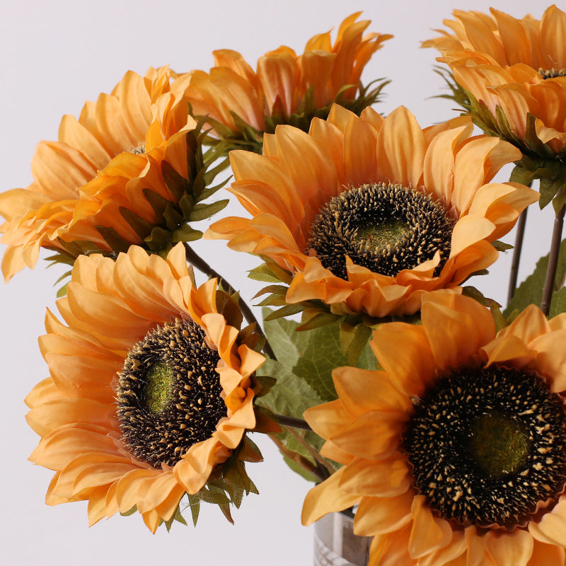 Sonnenblume Kunstblume 45 cm, Seidenblumen-Stiel im Vintage-Stil, realistische Retro-Deko für Vase, Hochzeit, Floristik & Gewerbe