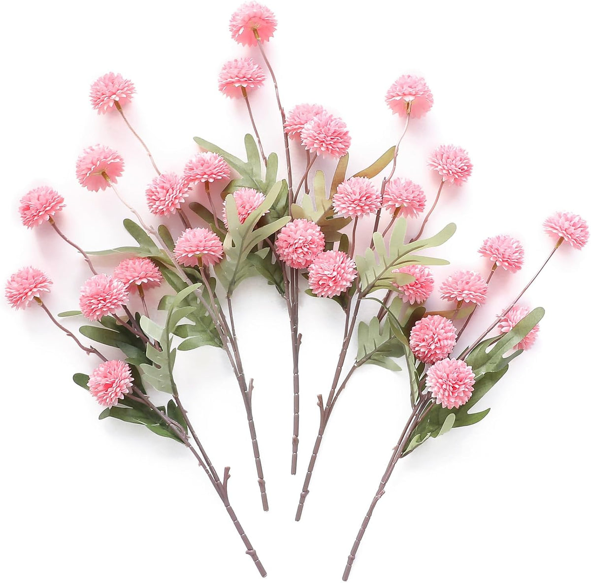 Künstliche Chrysanthemen 5er-Set, 45cm lange Stiele, Naturgetreue Seidenblumen in Beige, Ø 3,3cm Pompon-Blüten, für Vasen, Hochzeitsdeko & Floristikbedarf