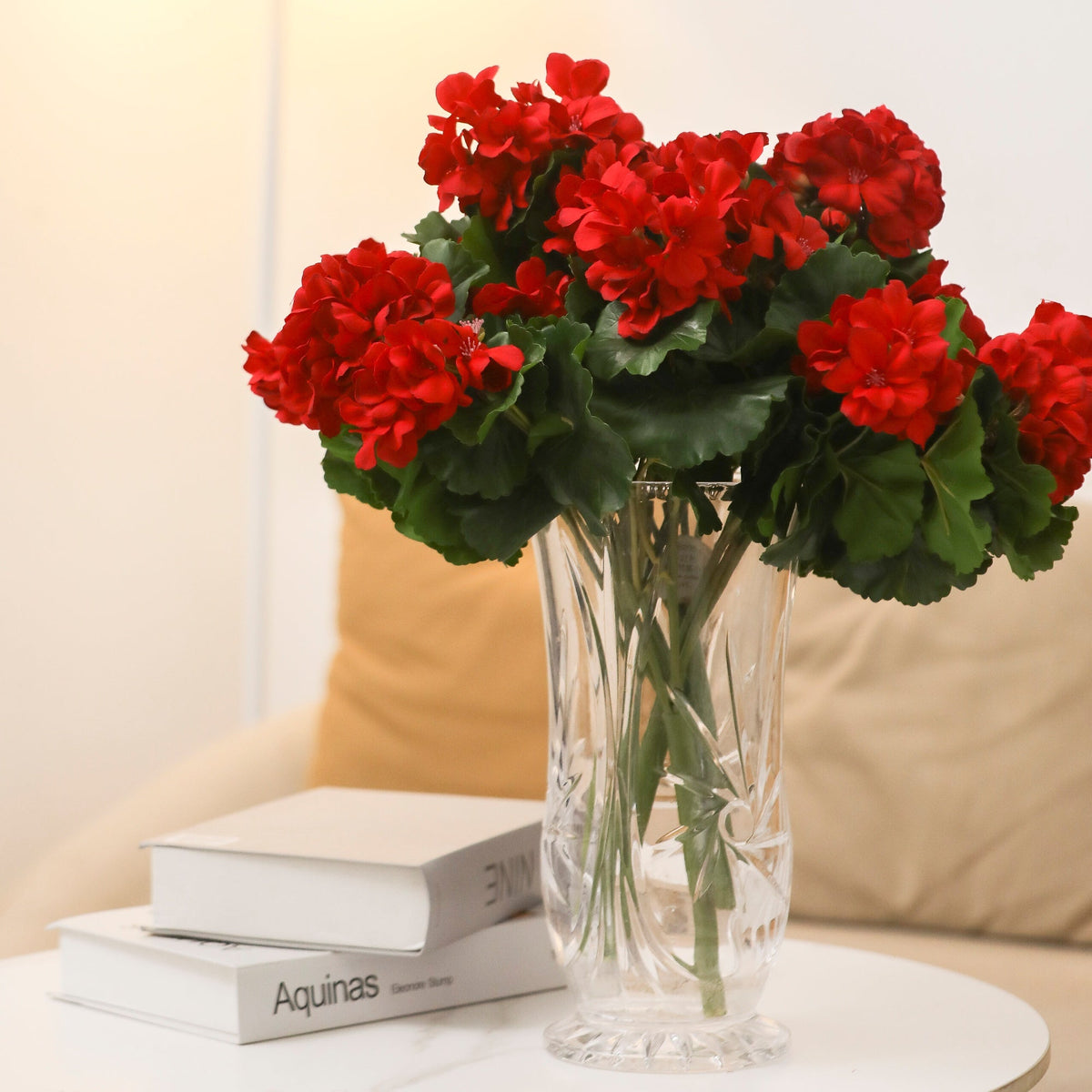 Geranienbusch künstlich UV-beständig – 43 cm, Premium Real-Touch – täuschend echte Kunstblumen für Balkon, Vase & Hochzeitsdeko