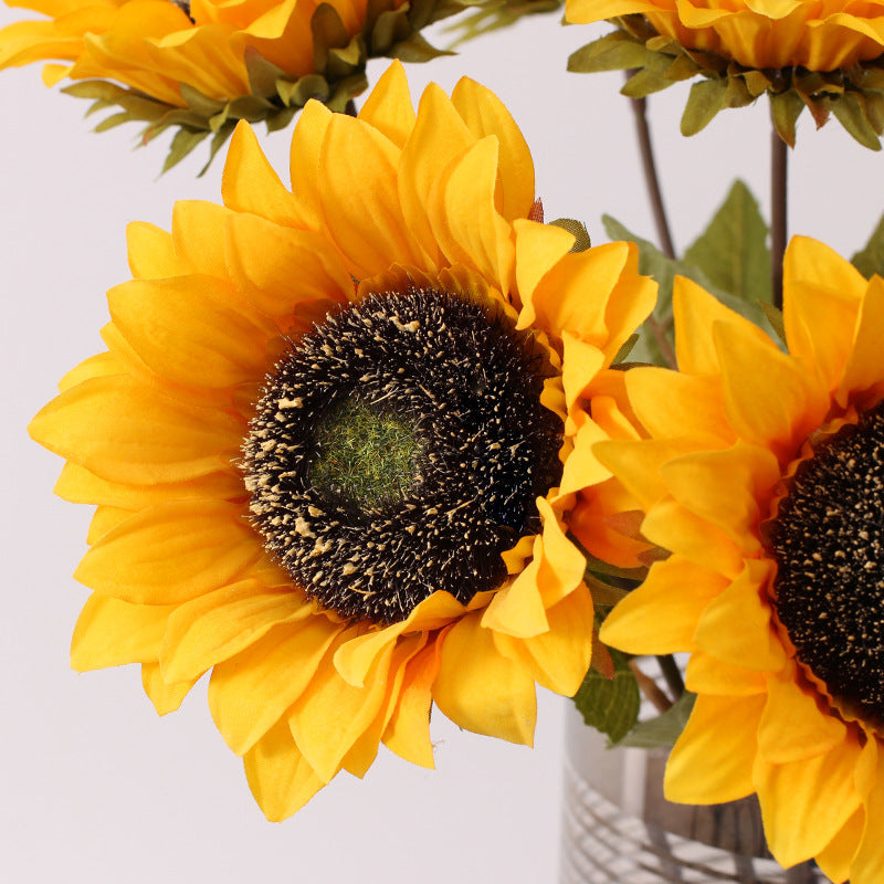 Sonnenblume Kunstblume 45 cm, Seidenblumen-Stiel im Vintage-Stil, realistische Retro-Deko für Vase, Hochzeit, Floristik & Gewerbe