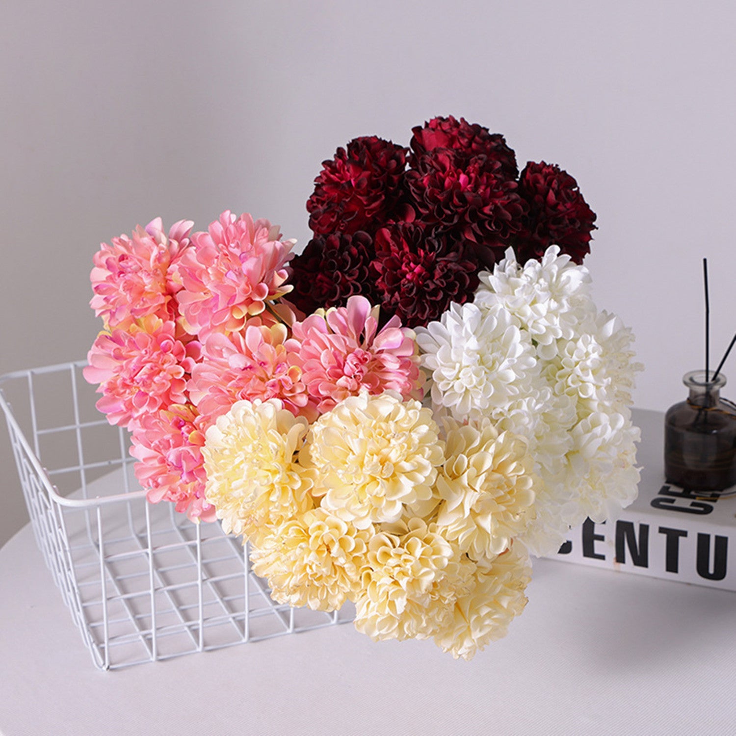 Chrysanthemen Kunstblumen Strauss, 40 cm Seidenblumen Bouquet, Hochwertige Deko Blumen für Vase, Landhausstil, Hochzeit