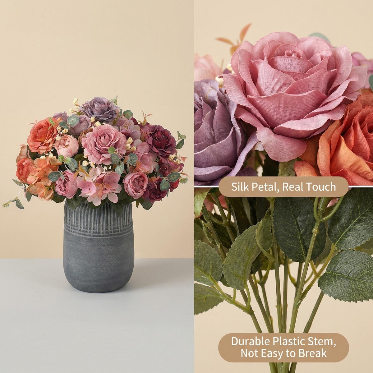Kunstblumen Pfingstrosen 12er Großpackung – Seidenblumen-Sträuße mit Hortensien, 29 cm, für Hochzeit, Floristik & Heimdeko