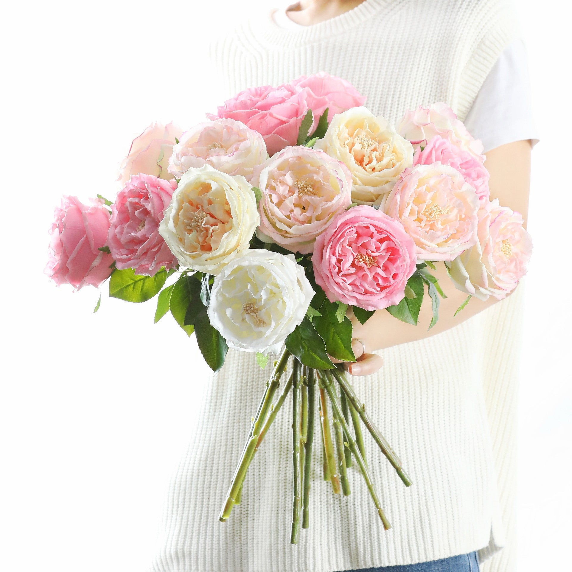 Künstliche Rosen mit Realistischem Griff & Feuchtem Finish - 44 cm Stiele mit Ästen, Blumen Dekoration, Wohnaccessoires, Dauerhafte Blumen Arrangement