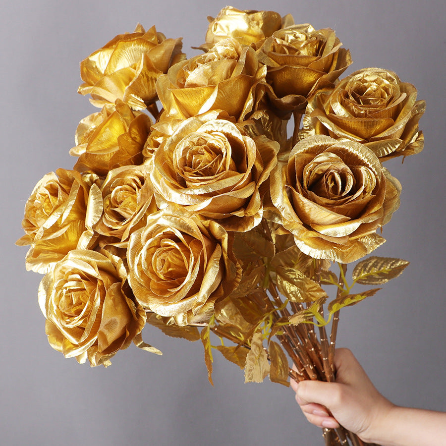 50 cm künstliche goldene Rosen für Hochzeitsdekoration, Feierlichkeiten & Feste, Hausdekoration sowie Geschäftsräume