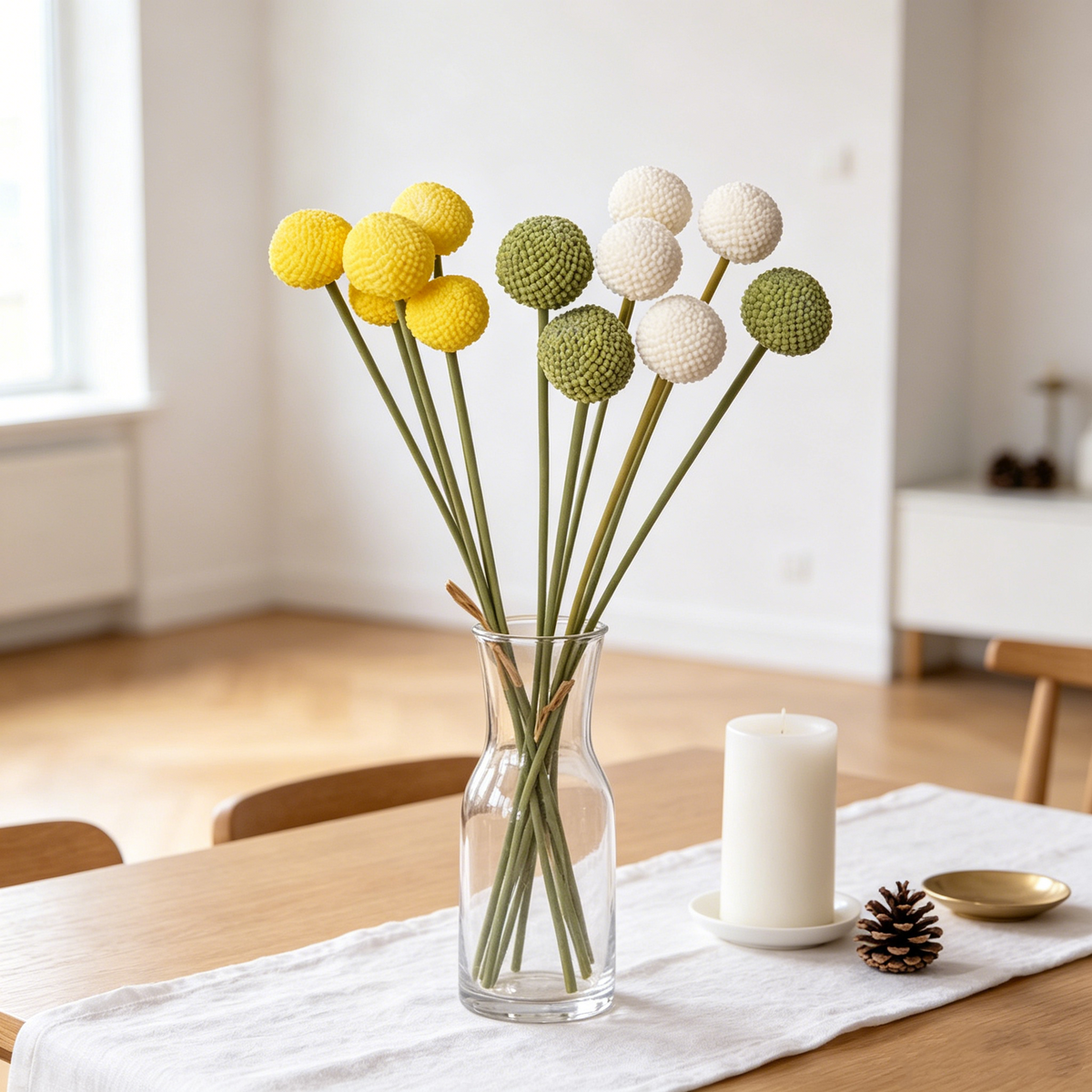 Pompon-Chrysanthemen Kunstblumen Strauß – 5 Stiele, 53 cm hoch, Real-Touch Blumen wie echt – hochwertige Deko für Vase, Hochzeit & Zuhause