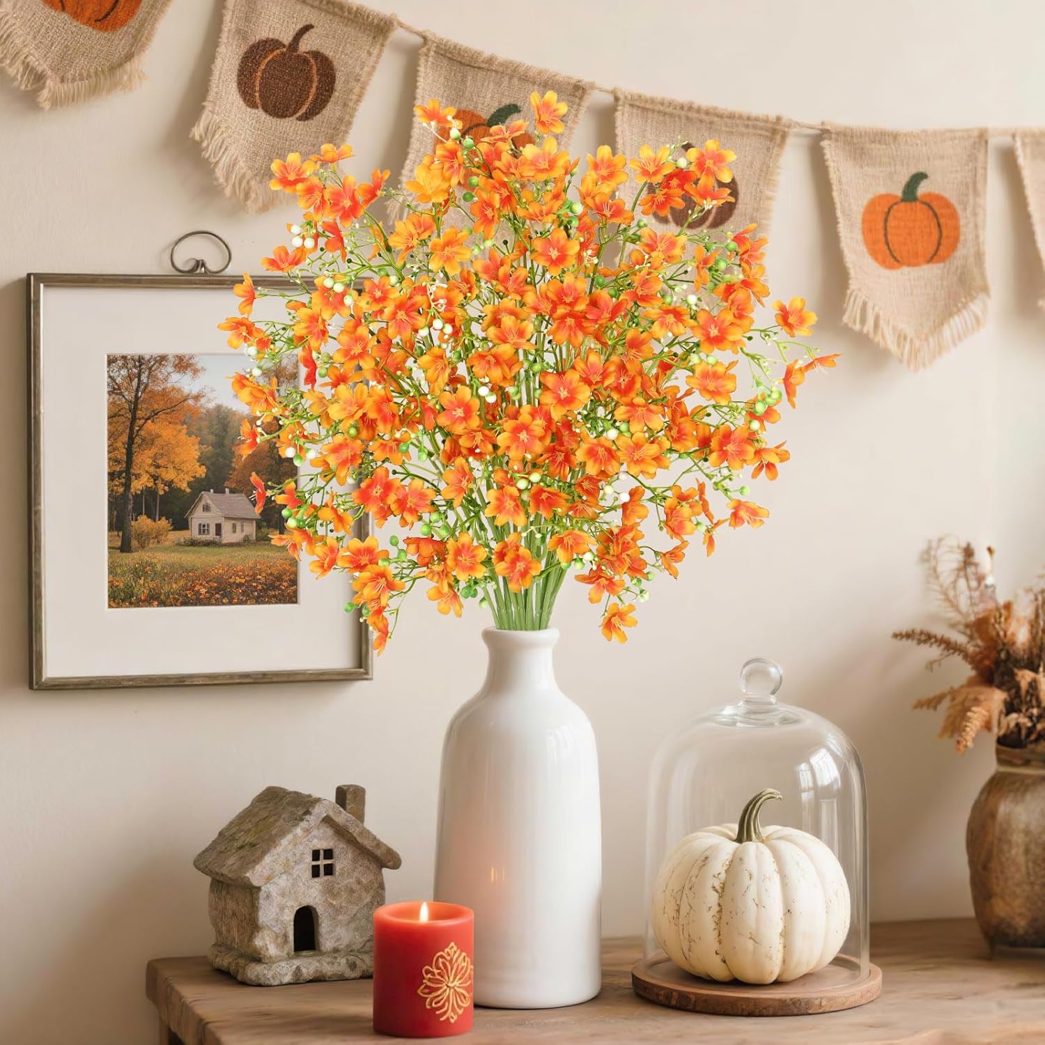67CM 8 Bündel Lebensecht Langlebig Pflegeleicht Daphne Künstliche Blumen Seidenblumen Kunstblumen für Balkon, Garten und Outdoor-Deko