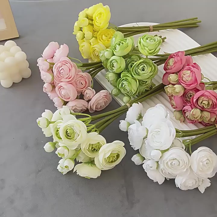 6 Stück Ranunkeln Kunstblumen – Seidige Fake Ranunkeln im Bulk, falsche Blumen als Füller für DIY Brautsträuße & Hochzeitsdeko