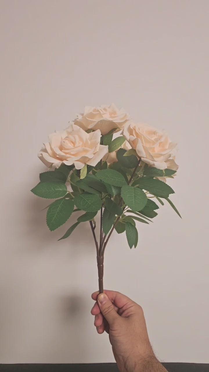 Künstlicher Rosenstrauß 35cm, Cremefarbene Seidenrosen, Hochwertige Kunstblumen für Vase, Hochzeitsdeko & Wohnkultur im Landhausstil