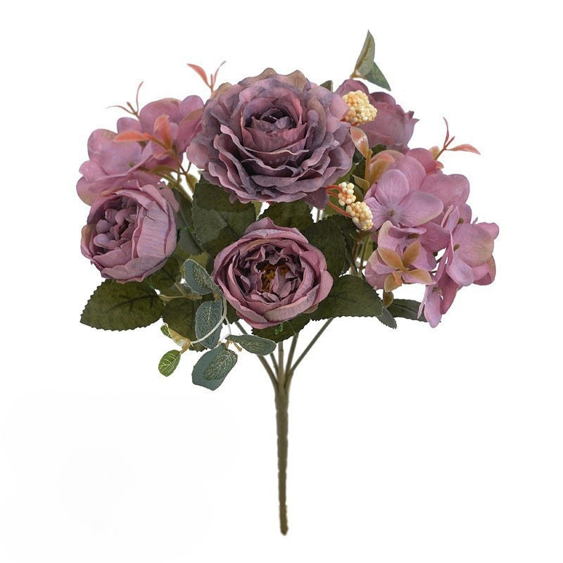 30 cm Künstlicher Pfingstrosen-Brautstrauß Hochzeits-Blumenbusch mit Hortensien