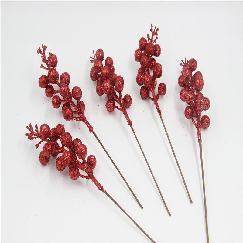 22 cm 24 Stück Glitter Künstliche Holly Beeren Stämme für Weihnachten