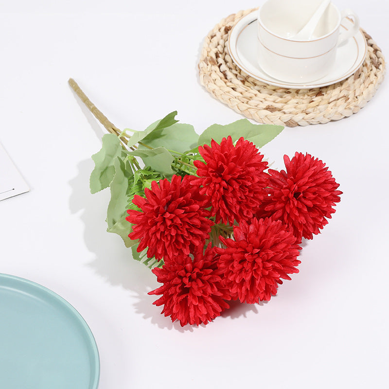 Großhandel 34 cm künstliche Mini-Pompon-Chrysanthemen Busch-Bouquet für schnelle Dekoration