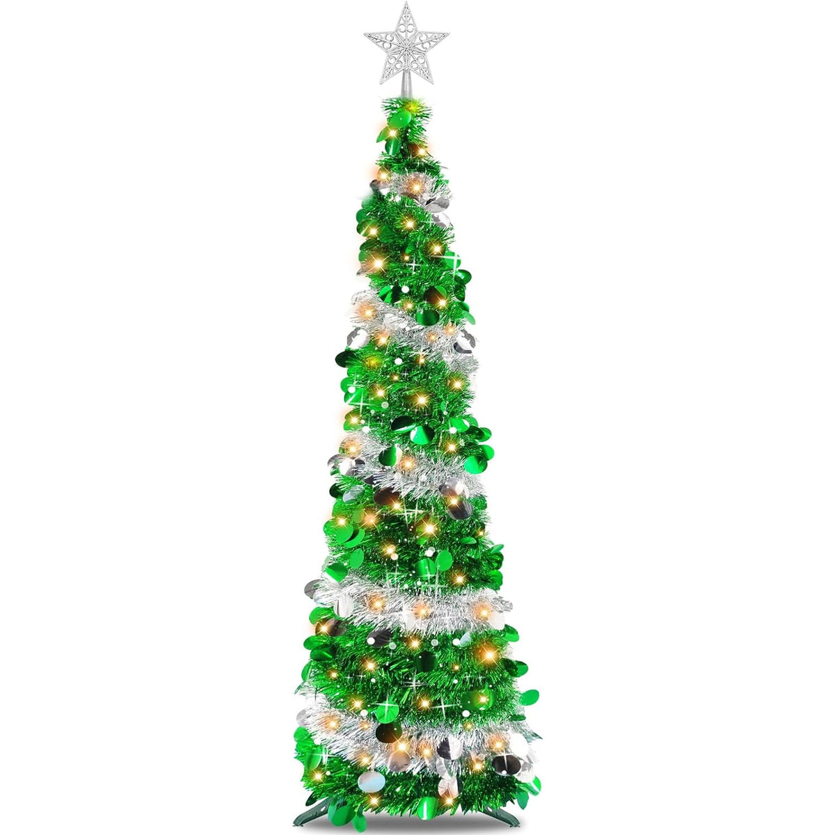 1,5 m Glitzer-Weihnachtsbaum – Zusammenklappbarer Pop-up Künstlicher Tannenbaum