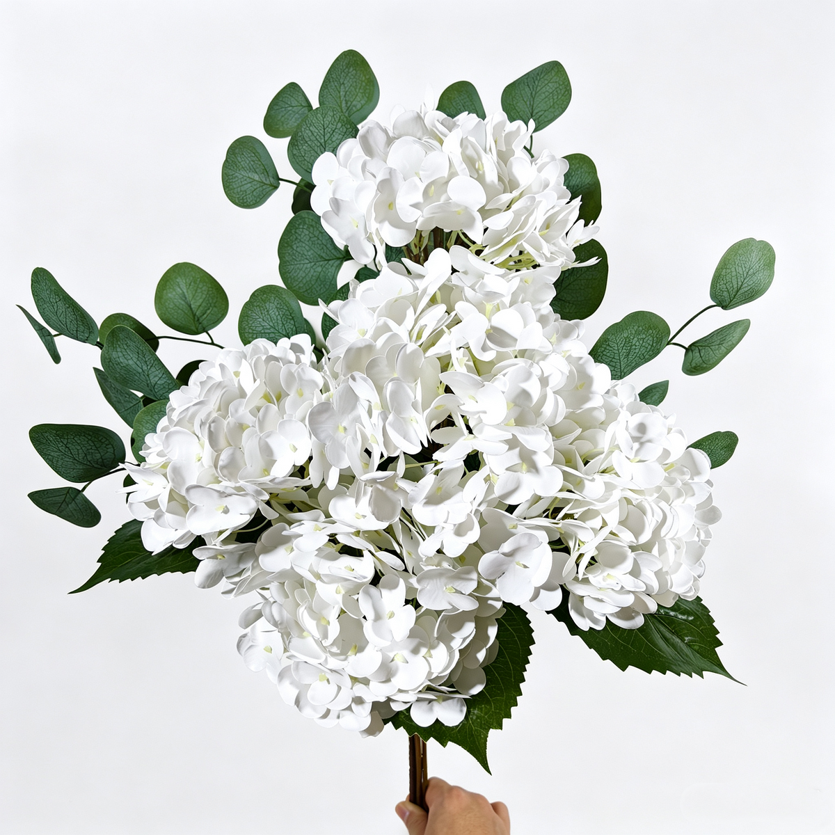 65cm Kunst-Hortensie & Eukalyptus Arrangement, realistische Seide, weiß, für Hochzeiten, Hausdekoration, Geschenke