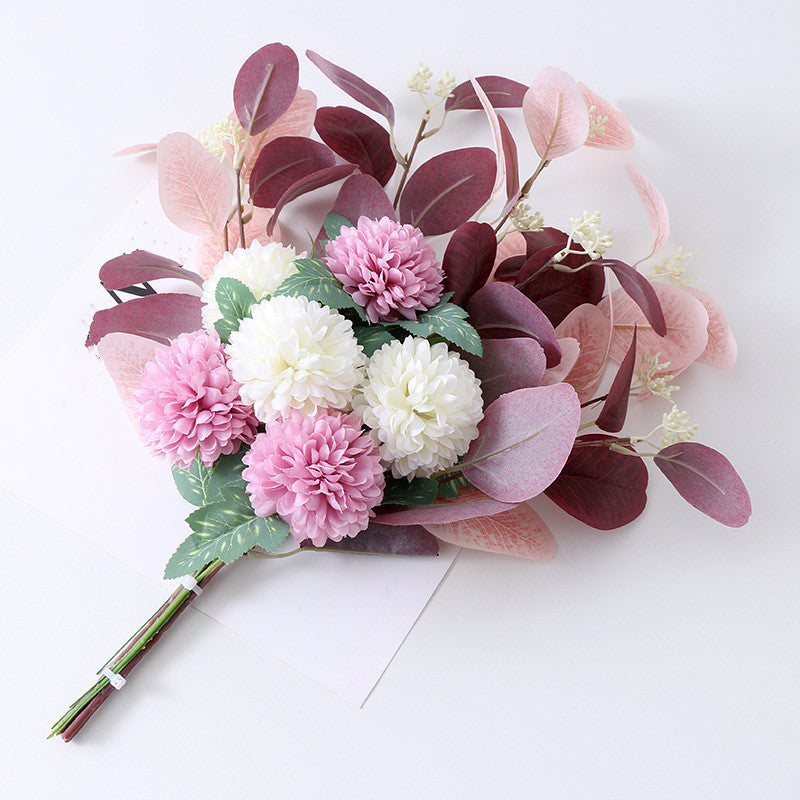 47 cm Künstlicher Blumenstrauß mit Ball Mums Mixed & Eukalyptus – Für Herbst-Winter-Dekoration